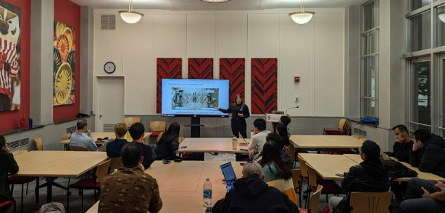 Professor Ann Sychterz, PhD, of University of Illinois at Urbana-Champaign presents to a graduate class at University of Madison-Wisonsin